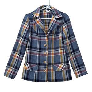 Vintage Pandora Plaid Blazer jacket 60s 70s retro hippie tailored fit colorful S